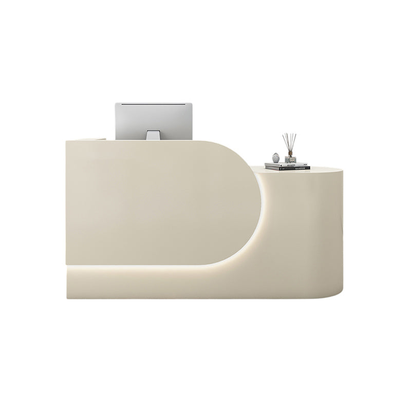 BDLFurniture Compact Cream Gloss Reception Desk & Front Desk Custom Logo for Salon