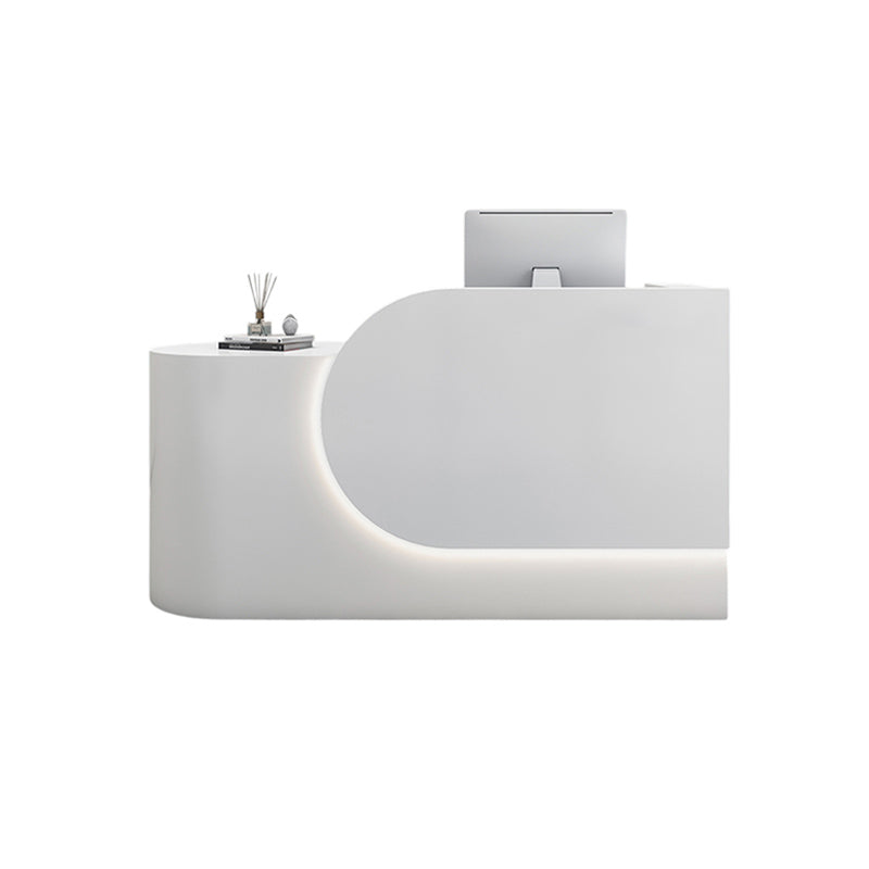 BDLFurniture Compact Cream Gloss Reception Desk & Front Desk Custom Logo for Salon