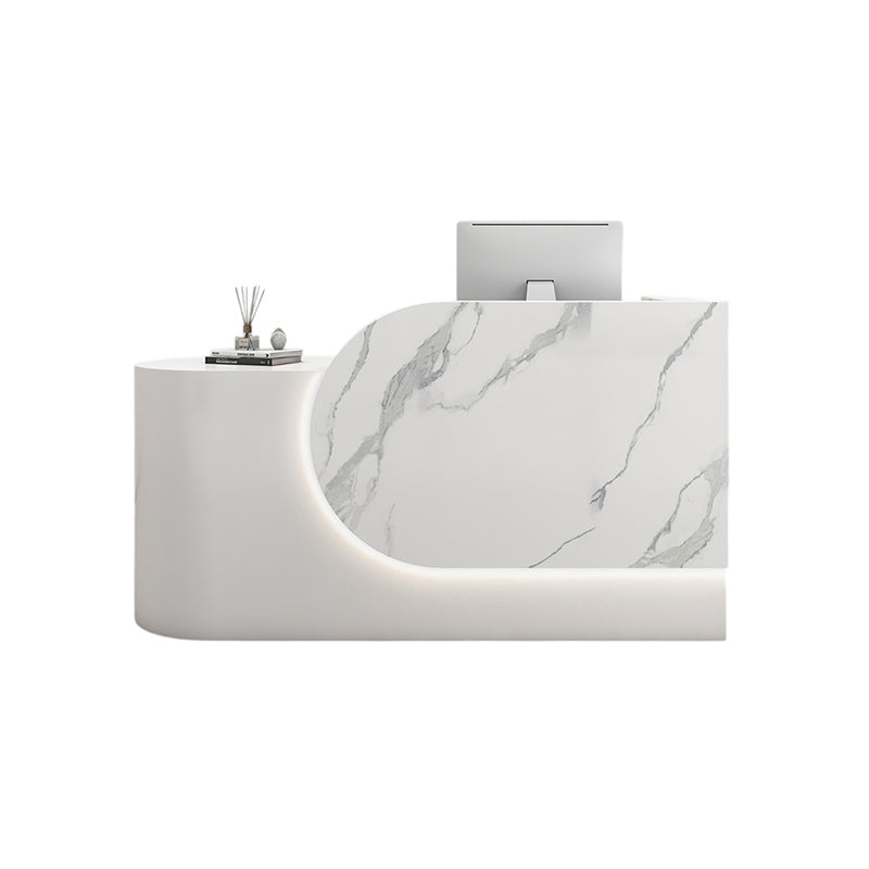 BDLFurniture Compact Cream Gloss Reception Desk & Front Desk Custom Logo for Salon