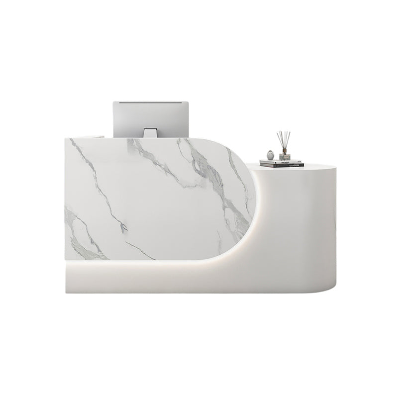 BDLFurniture Compact Cream Gloss Reception Desk & Front Desk Custom Logo for Salon