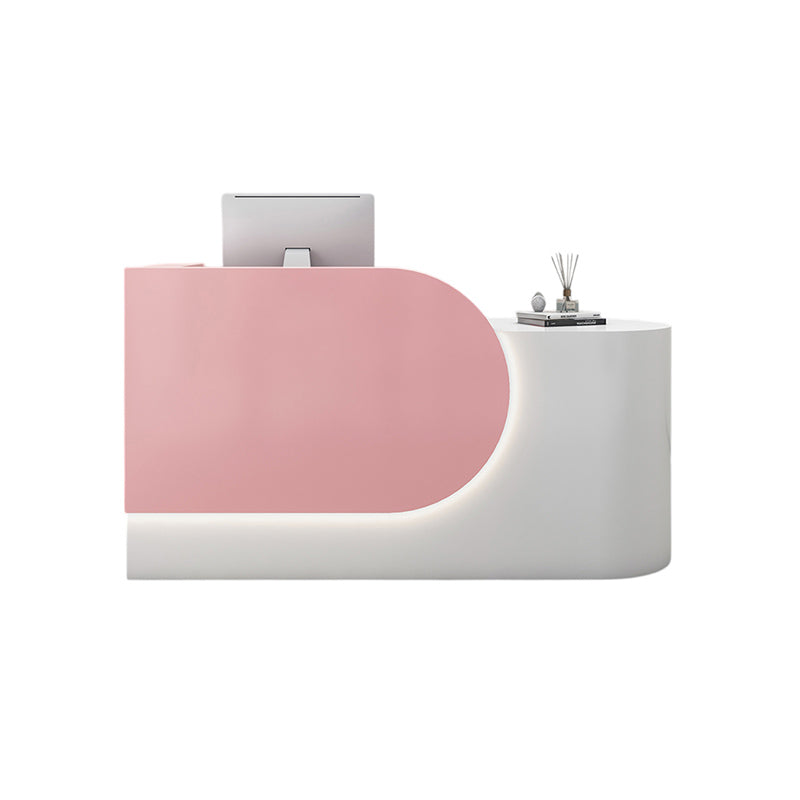 BDLFurniture Compact Cream Gloss Reception Desk & Front Desk Custom Logo for Salon