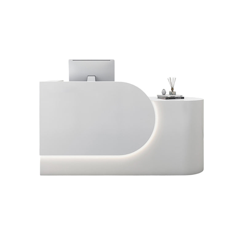 BDLFurniture Compact Cream Gloss Reception Desk & Front Desk Custom Logo for Salon