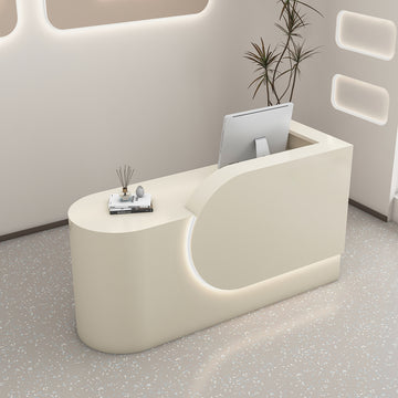 BDLFurniture Compact Cream Gloss Reception Desk & Front Desk Custom Logo for Salon