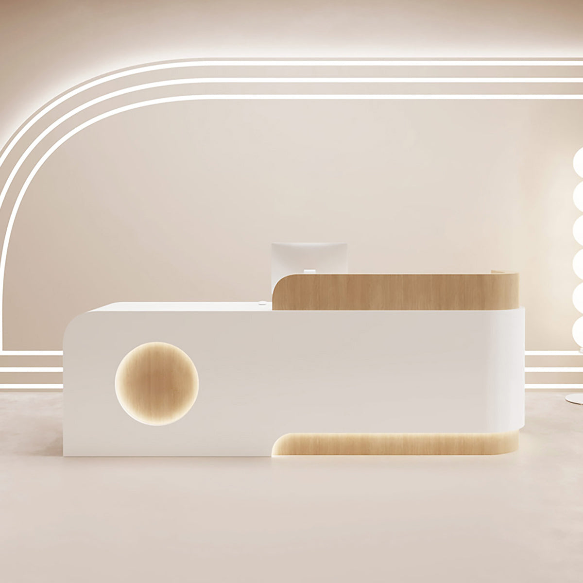 BDLFurniture Luxury Cream LED Reception Desk & Front Desk Assembled Custom Logo