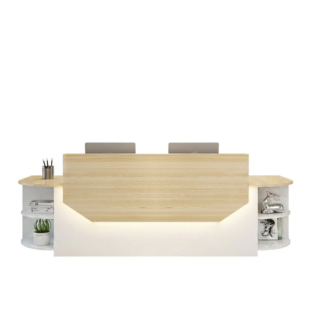 Modern L-Shaped Curved Reception Desk Glossy Front Counter 140cm-420cm
