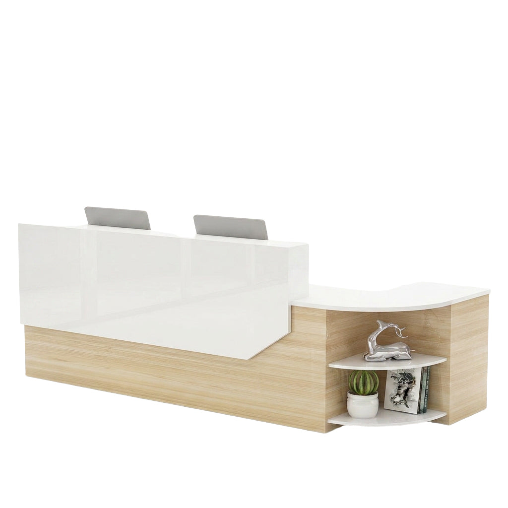Modern L-Shaped Curved Reception Desk Glossy Front Counter 140cm-420cm