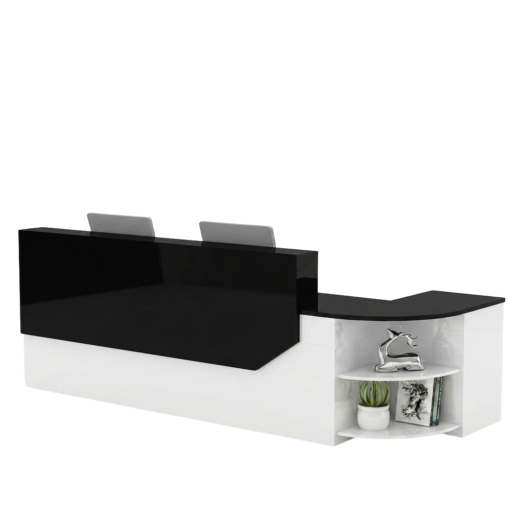 Modern L-Shaped Curved Reception Desk Glossy Front Counter 140cm-420cm