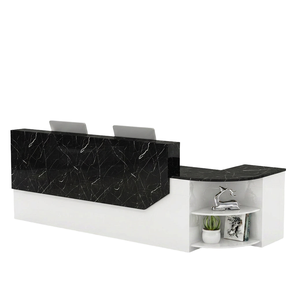 Modern L-Shaped Curved Reception Desk Glossy Front Counter 140cm-420cm