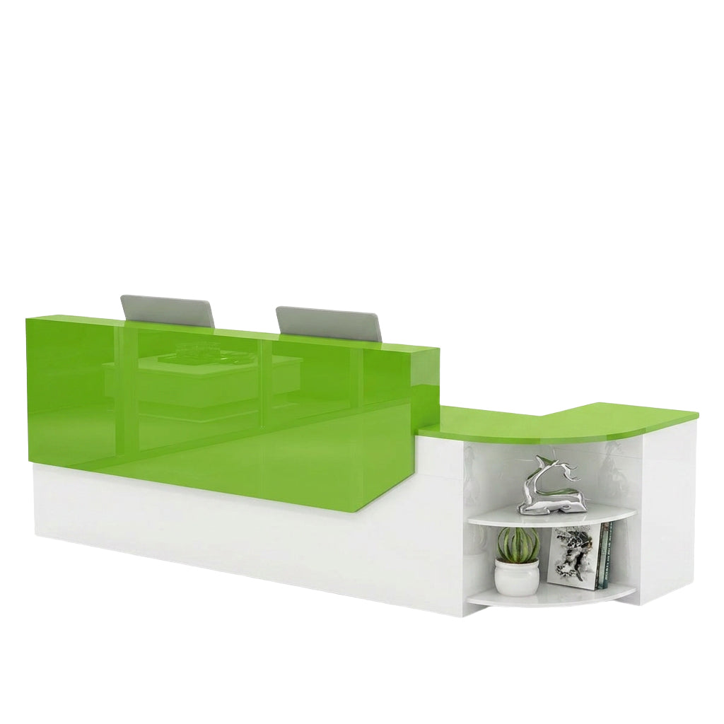 Modern L-Shaped Curved Reception Desk Glossy Front Counter 140cm-420cm