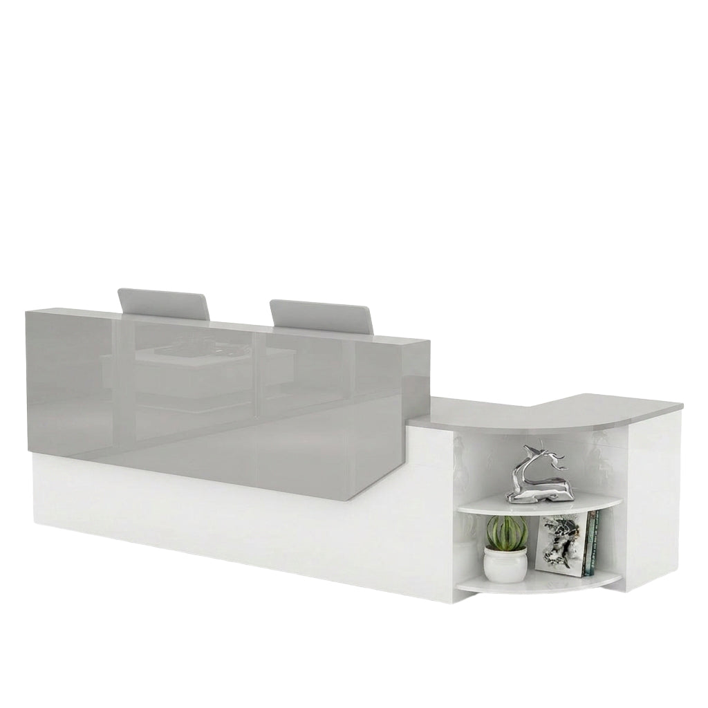 Modern L-Shaped Curved Reception Desk Glossy Front Counter 140cm-420cm