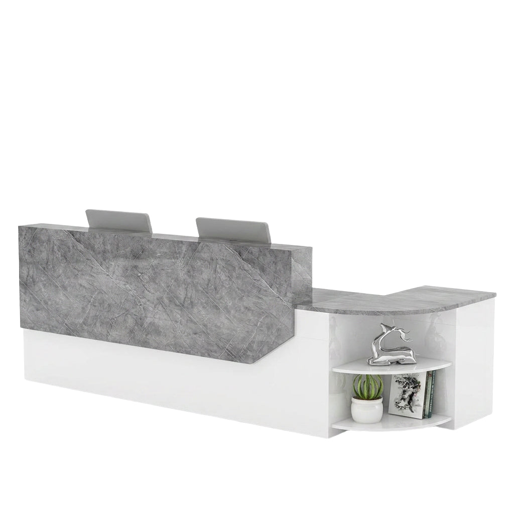 Modern L-Shaped Curved Reception Desk Glossy Front Counter 140cm-420cm