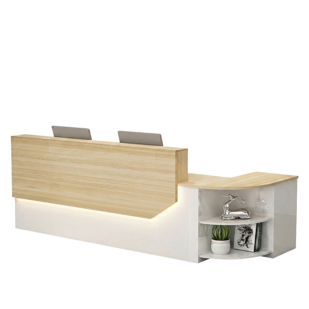 Modern L-Shaped Curved Reception Desk Glossy Front Counter 140cm-420cm