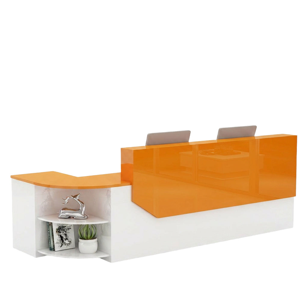 Modern L-Shaped Curved Reception Desk Glossy Front Counter 140cm-420cm