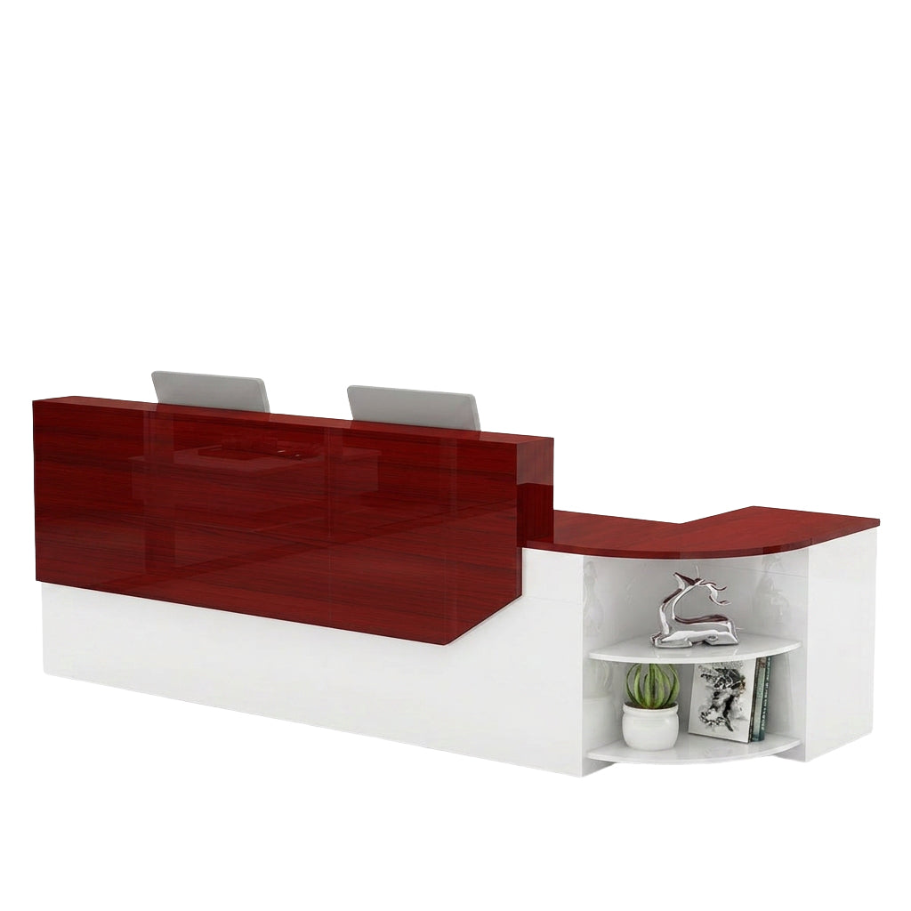 Modern L-Shaped Curved Reception Desk Glossy Front Counter 140cm-420cm