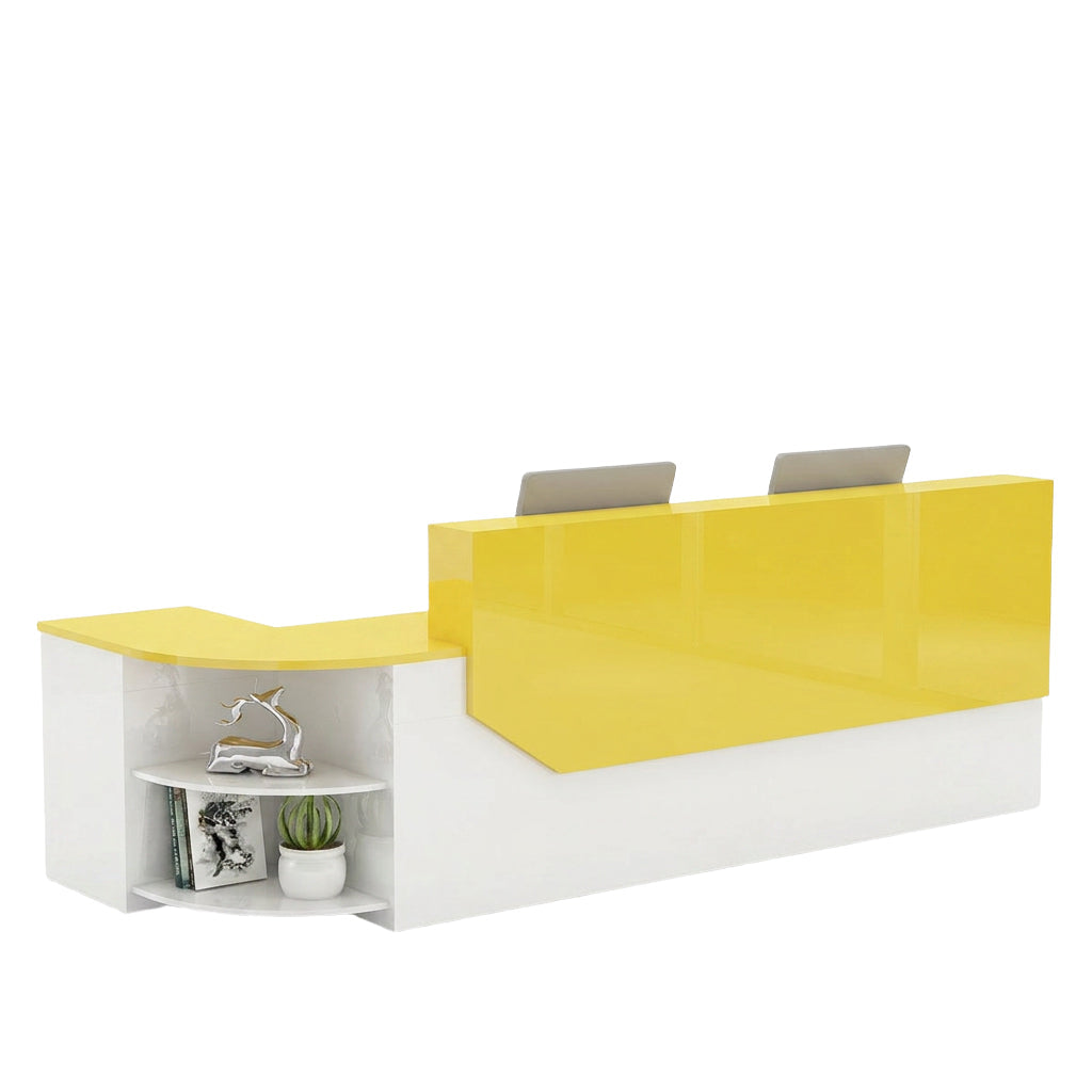 Modern L-Shaped Curved Reception Desk Glossy Front Counter 140cm-420cm