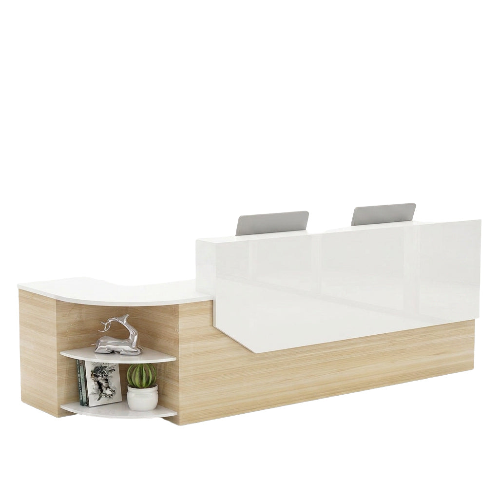 Modern L-Shaped Curved Reception Desk Glossy Front Counter 140cm-420cm