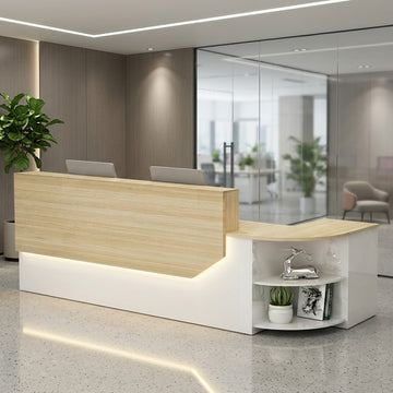 Modern L-Shaped Curved Reception Desk Glossy Front Counter 140cm-420cm