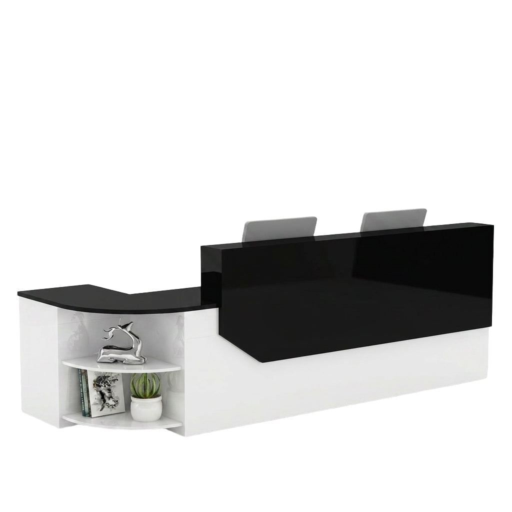 Modern L-Shaped Curved Reception Desk Glossy Front Counter 140cm-420cm