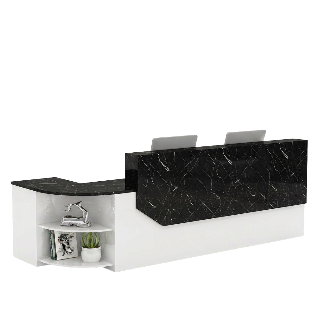 Modern L-Shaped Curved Reception Desk Glossy Front Counter 140cm-420cm