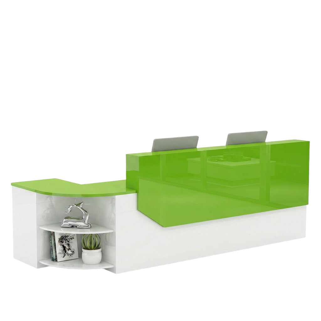 Modern L-Shaped Curved Reception Desk Glossy Front Counter 140cm-420cm