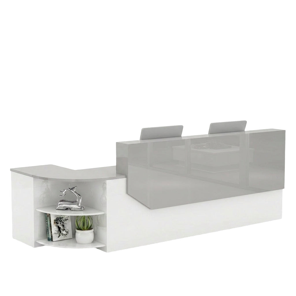 Modern L-Shaped Curved Reception Desk Glossy Front Counter 140cm-420cm