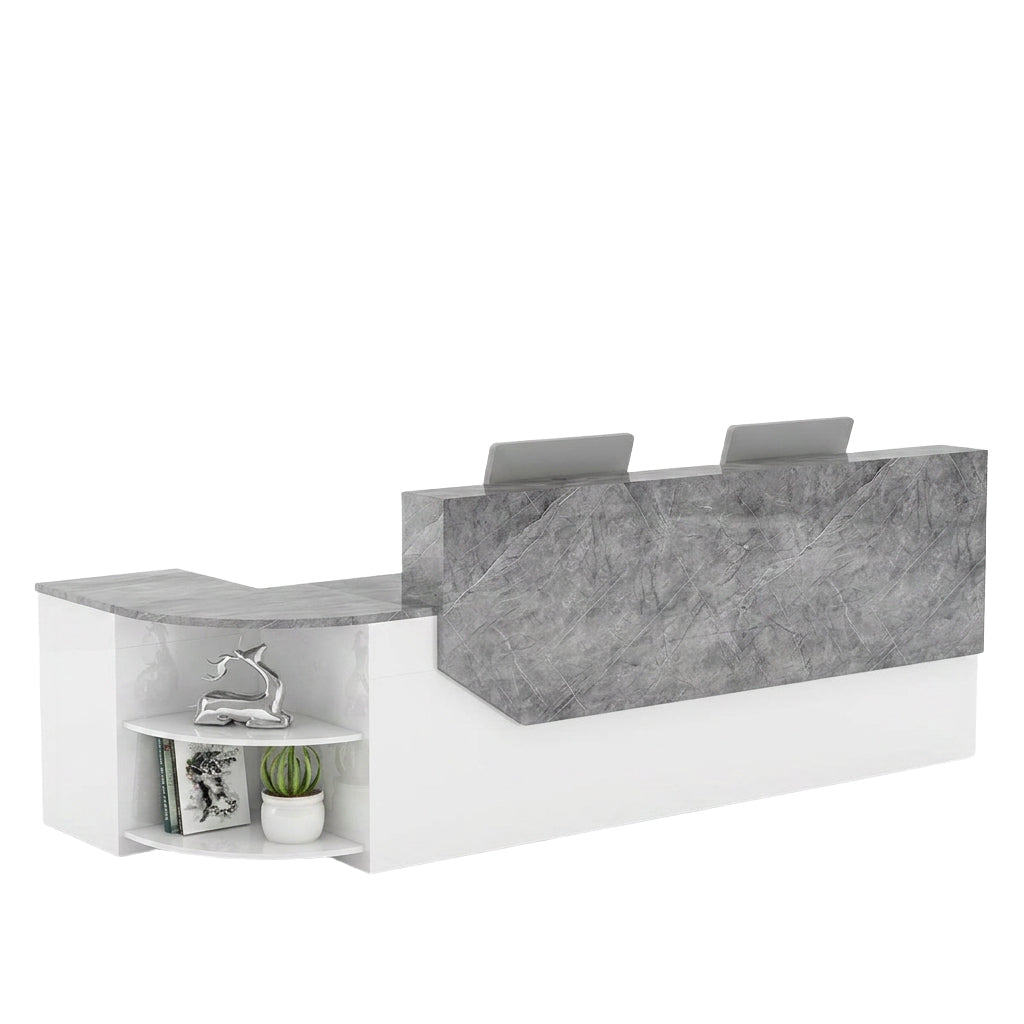 Modern L-Shaped Curved Reception Desk Glossy Front Counter 140cm-420cm