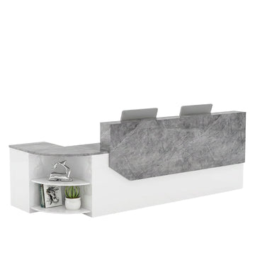 Modern L-Shaped Curved Reception Desk Glossy Front Counter 140cm-420cm
