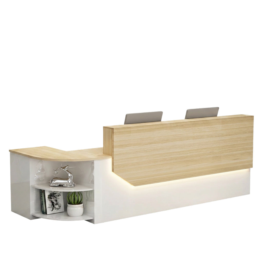 Modern L-Shaped Curved Reception Desk Glossy Front Counter 140cm-420cm