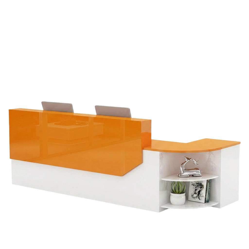 Modern L-Shaped Curved Reception Desk Glossy Front Counter 140cm-420cm