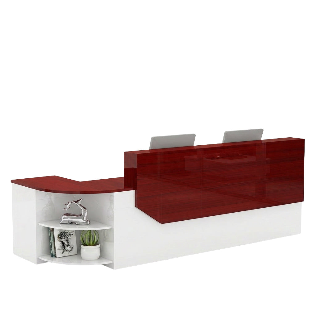 Modern L-Shaped Curved Reception Desk Glossy Front Counter 140cm-420cm