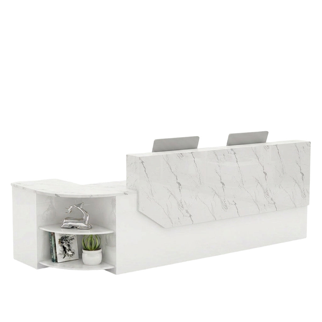 Modern L-Shaped Curved Reception Desk Glossy Front Counter 140cm-420cm