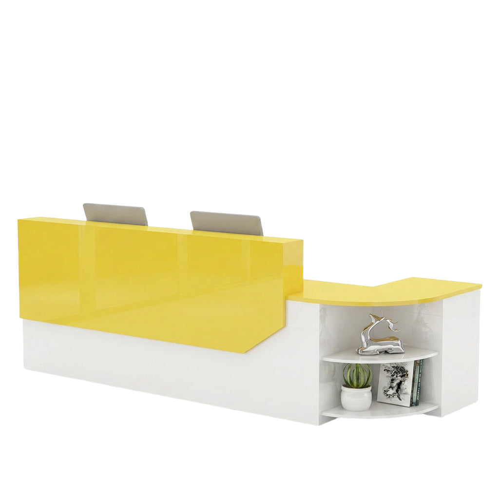 Modern L-Shaped Curved Reception Desk Glossy Front Counter 140cm-420cm