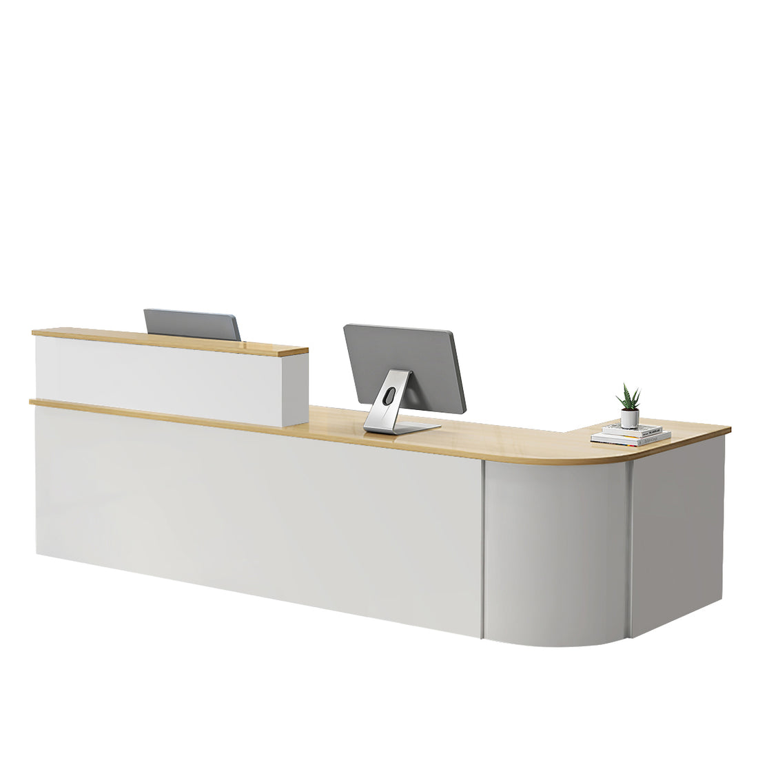 BDLFurniture L Shaped Reception Desk Small Curved Corner Salon Cashier Counter Custom Logo