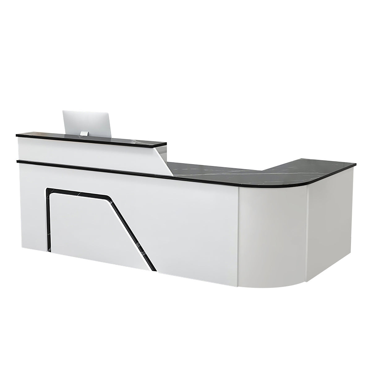 BDLFurniture L Shaped Curved Reception Desk Corner Salon Barber Cashier Counter Multi Size