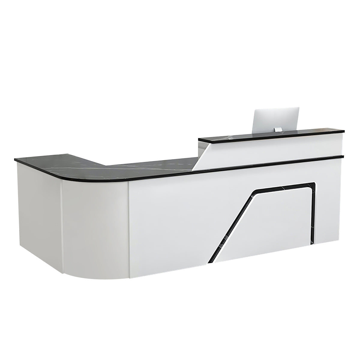 BDLFurniture L Shaped Curved Reception Desk Corner Salon Barber Cashier Counter Multi Size
