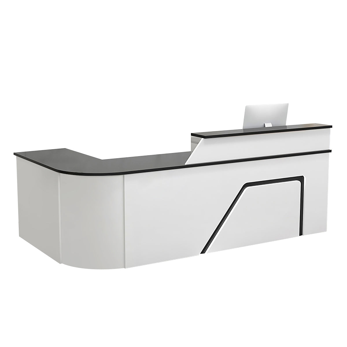 BDLFurniture L Shaped Curved Reception Desk Corner Salon Barber Cashier Counter Multi Size
