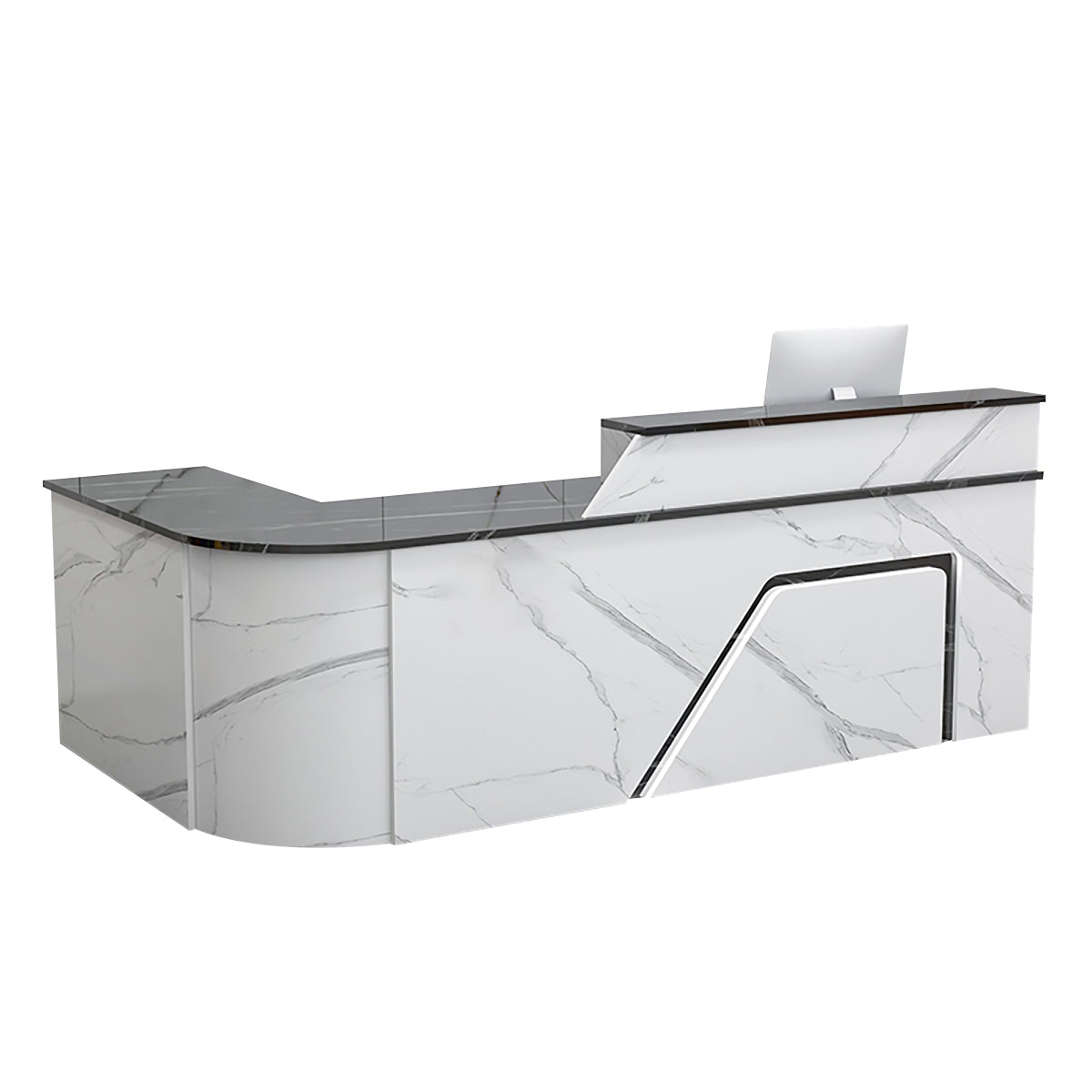 BDLFurniture L Shaped Curved Reception Desk Corner Salon Barber Cashier Counter Multi Size
