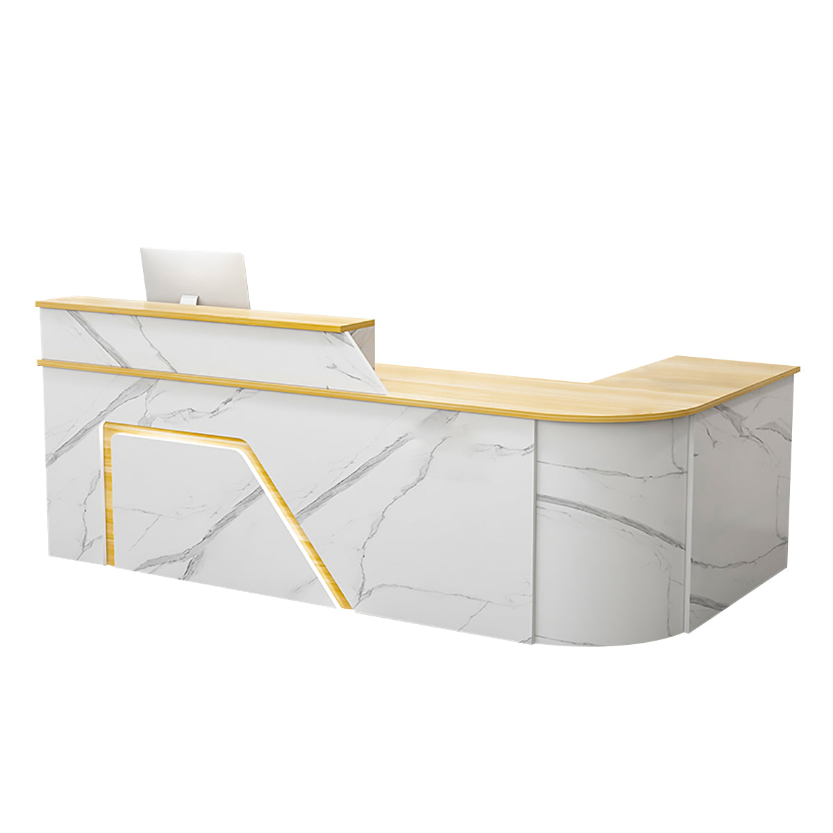 BDLFurniture L Shaped Curved Reception Desk Corner Salon Barber Cashier Counter Multi Size