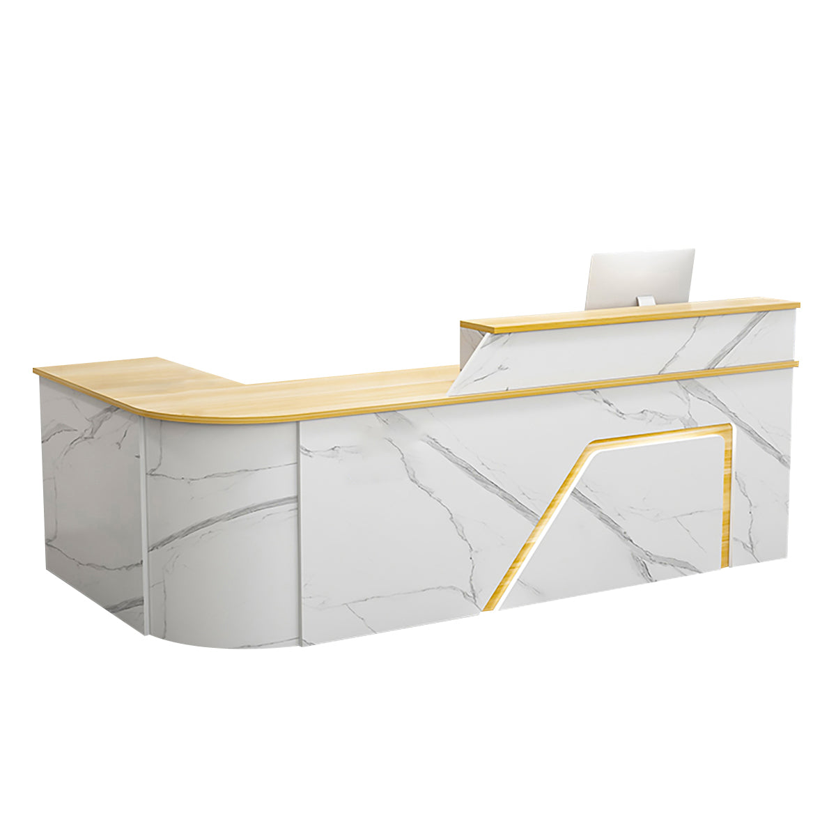 BDLFurniture L Shaped Curved Reception Desk Corner Salon Barber Cashier Counter Multi Size