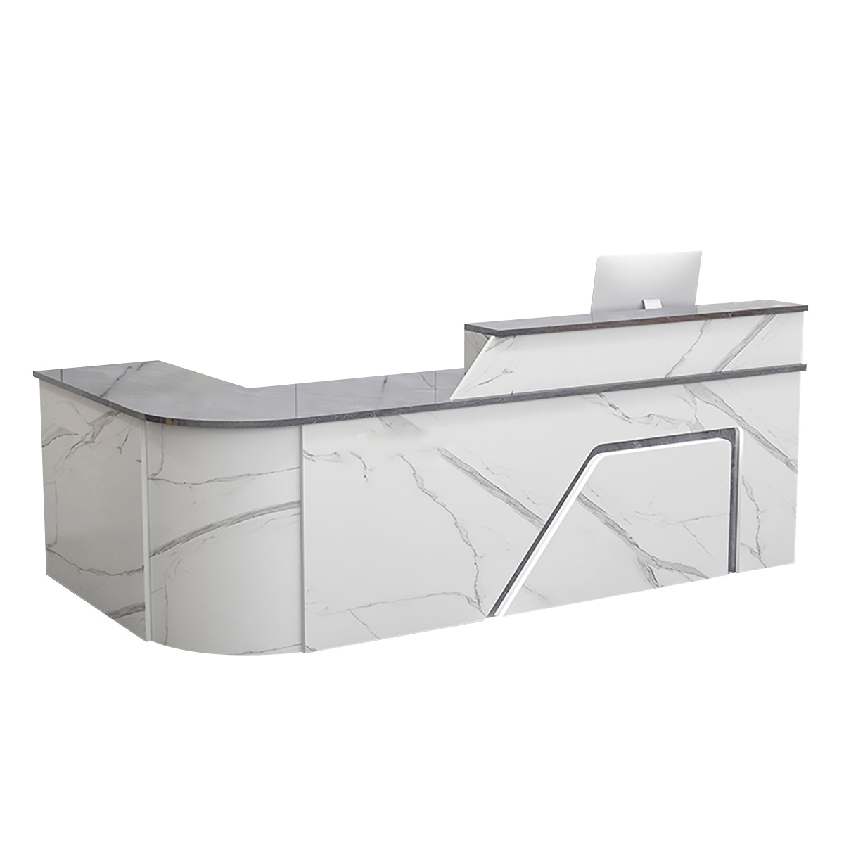 BDLFurniture L Shaped Curved Reception Desk Corner Salon Barber Cashier Counter Multi Size