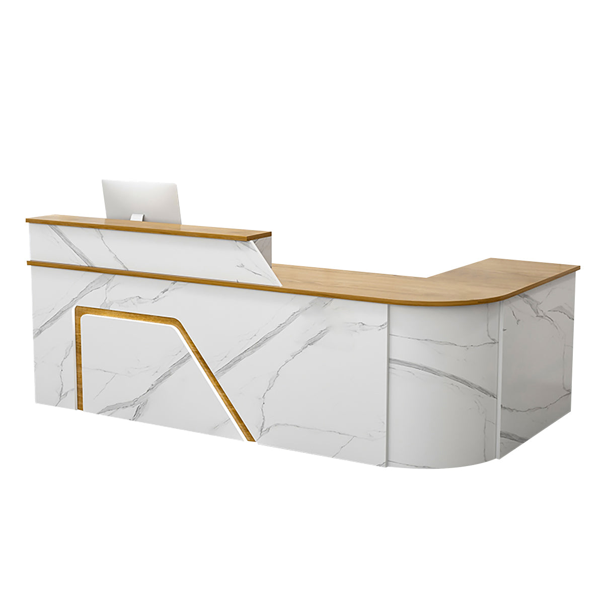 BDLFurniture L Shaped Curved Reception Desk Corner Salon Barber Cashier Counter Multi Size