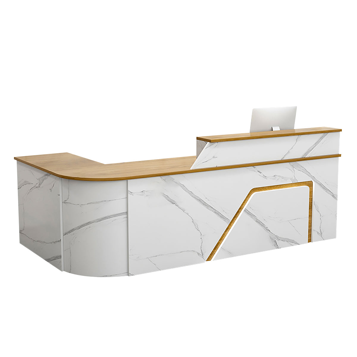 BDLFurniture L Shaped Curved Reception Desk Corner Salon Barber Cashier Counter Multi Size