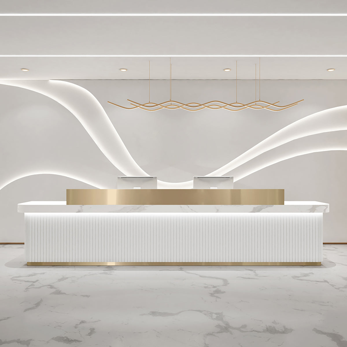 Modern Fluted Reception Desk High Gloss Hotel Lobby Salon Counter Bar Table