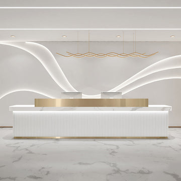 Modern Fluted Reception Desk High Gloss Hotel Lobby Salon Counter Bar Table