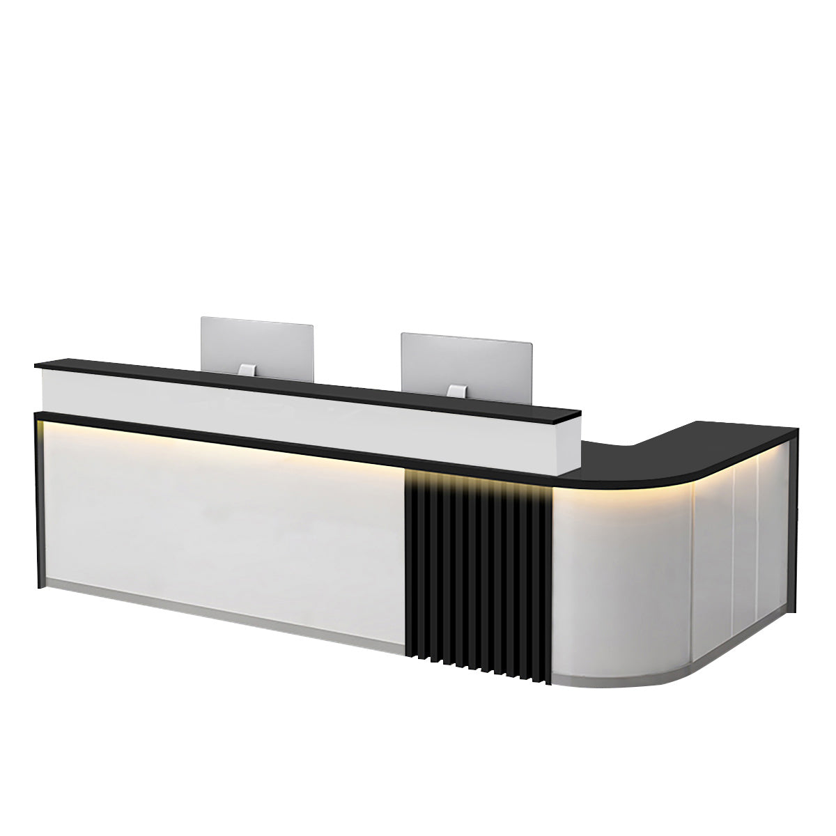 BDLFurniture L Shaped Curved Reception Desk Salon Corporate Office Counter with LED Light