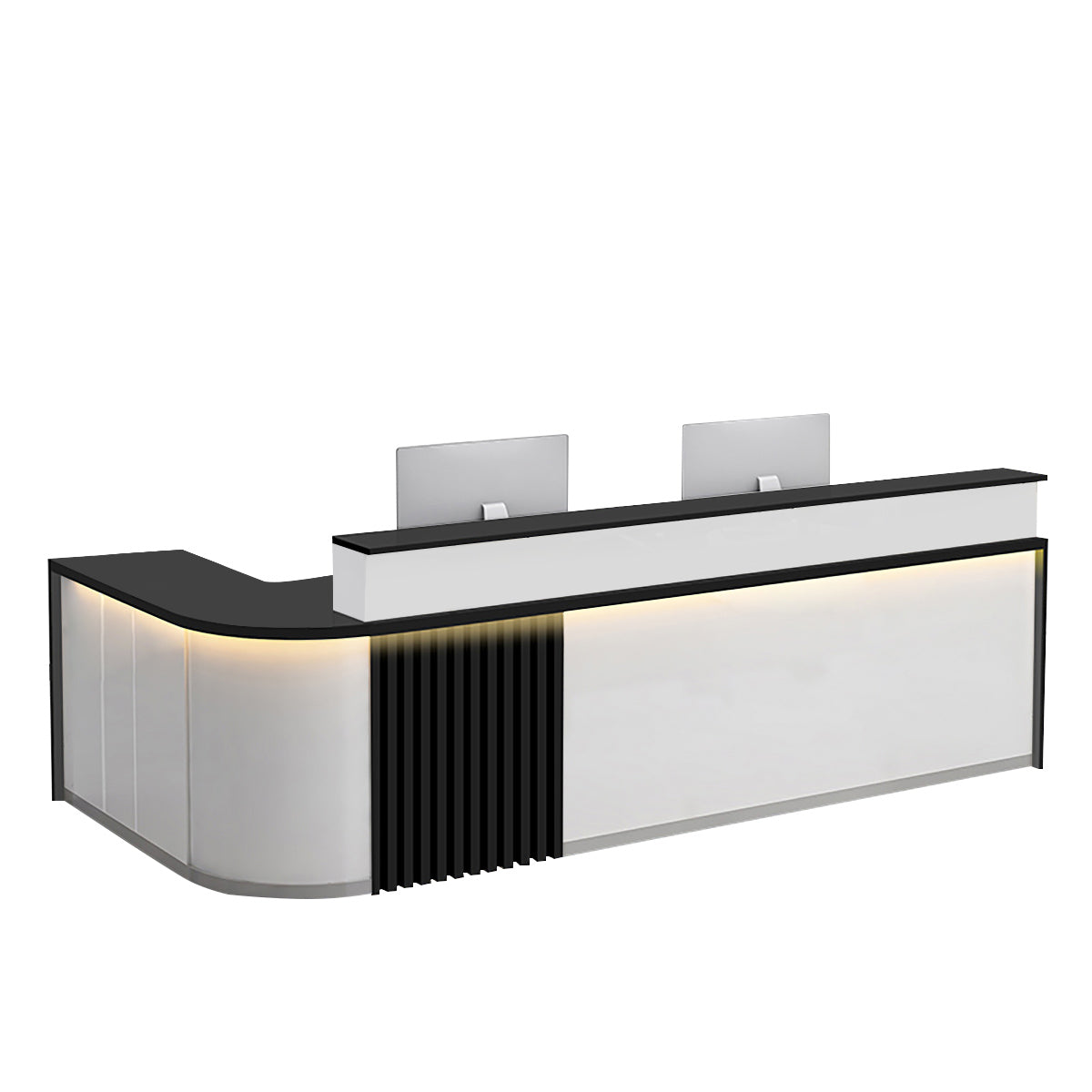 BDLFurniture L Shaped Curved Reception Desk Salon Corporate Office Counter with LED Light