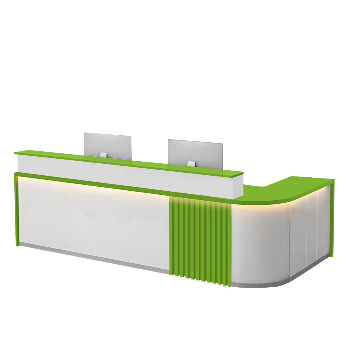 BDLFurniture L Shaped Curved Reception Desk Salon Corporate Office Counter with LED Light