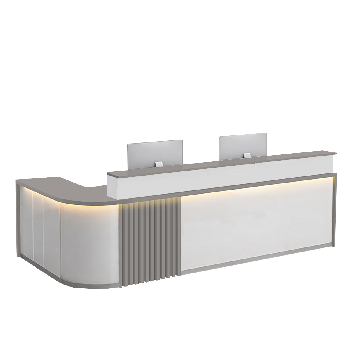 BDLFurniture L Shaped Curved Reception Desk Salon Corporate Office Counter with LED Light