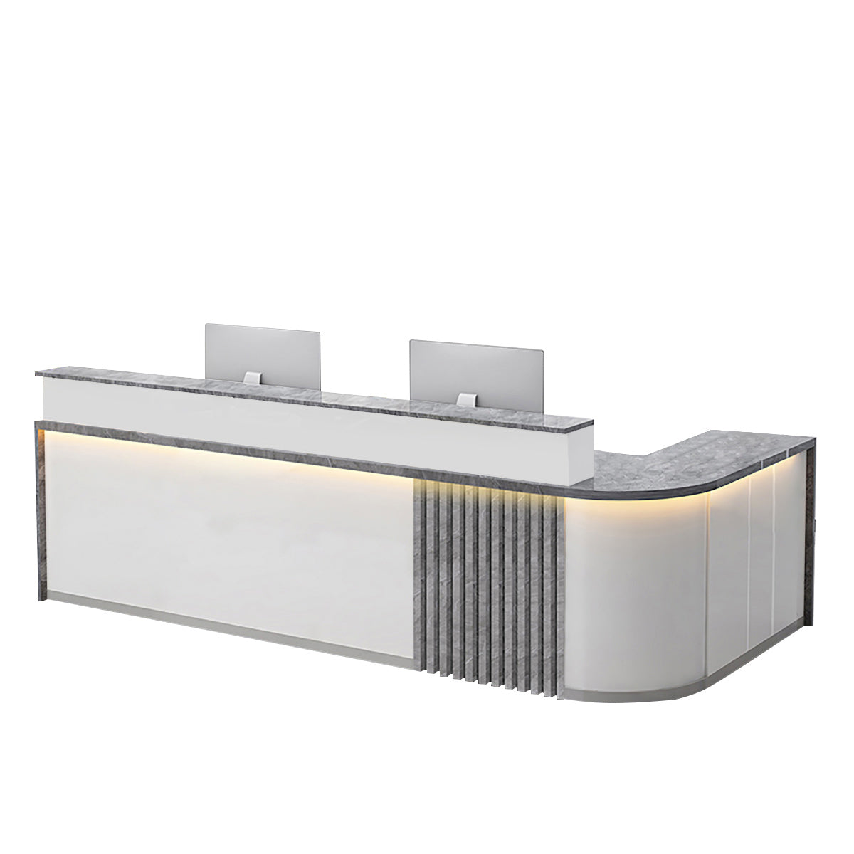 BDLFurniture L Shaped Curved Reception Desk Salon Corporate Office Counter with LED Light