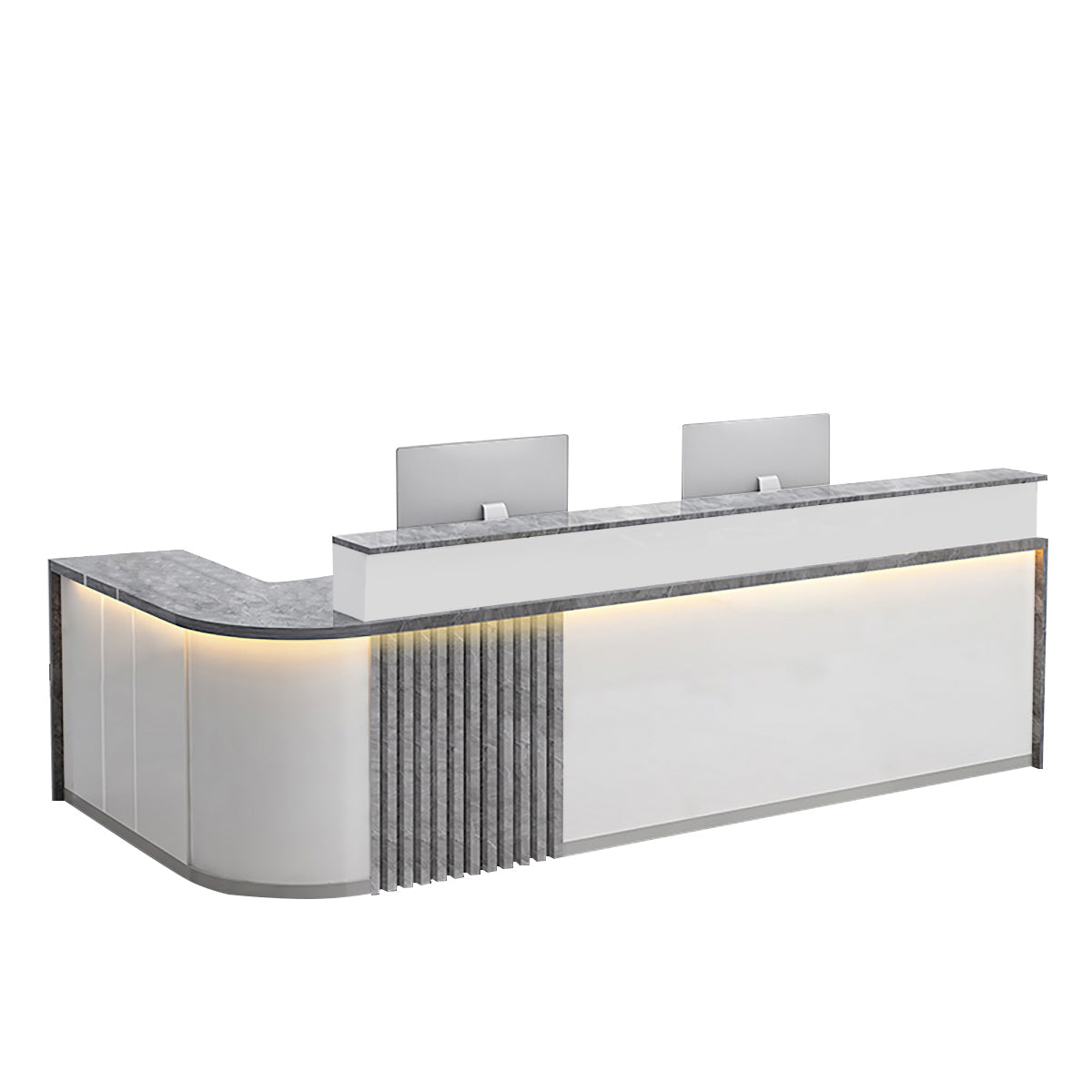 BDLFurniture L Shaped Curved Reception Desk Salon Corporate Office Counter with LED Light